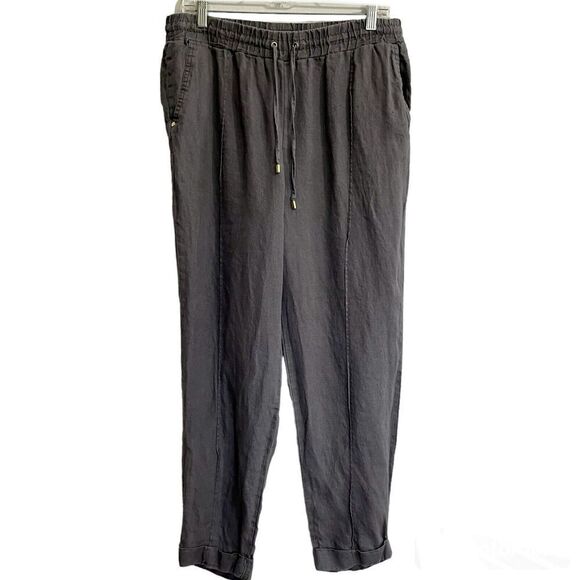Ellen Tracy 100% Linen Jogger Pants Sz Medium Gray Elastic Waist Pull On Casual - Picture 1 of 8